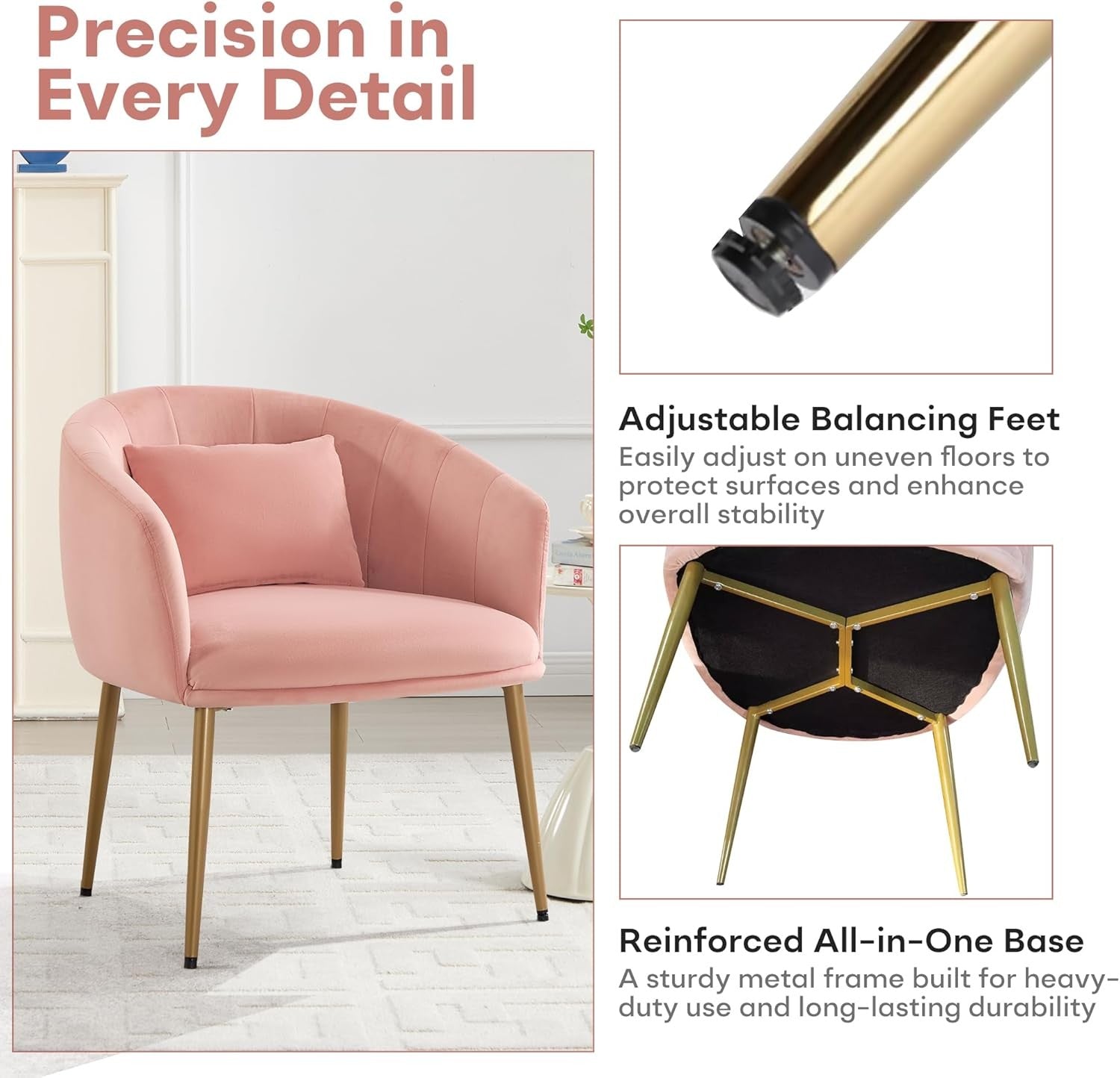 Velvet Vanity Chair Pink Gold Legs Makeup Dressing Accent Seat