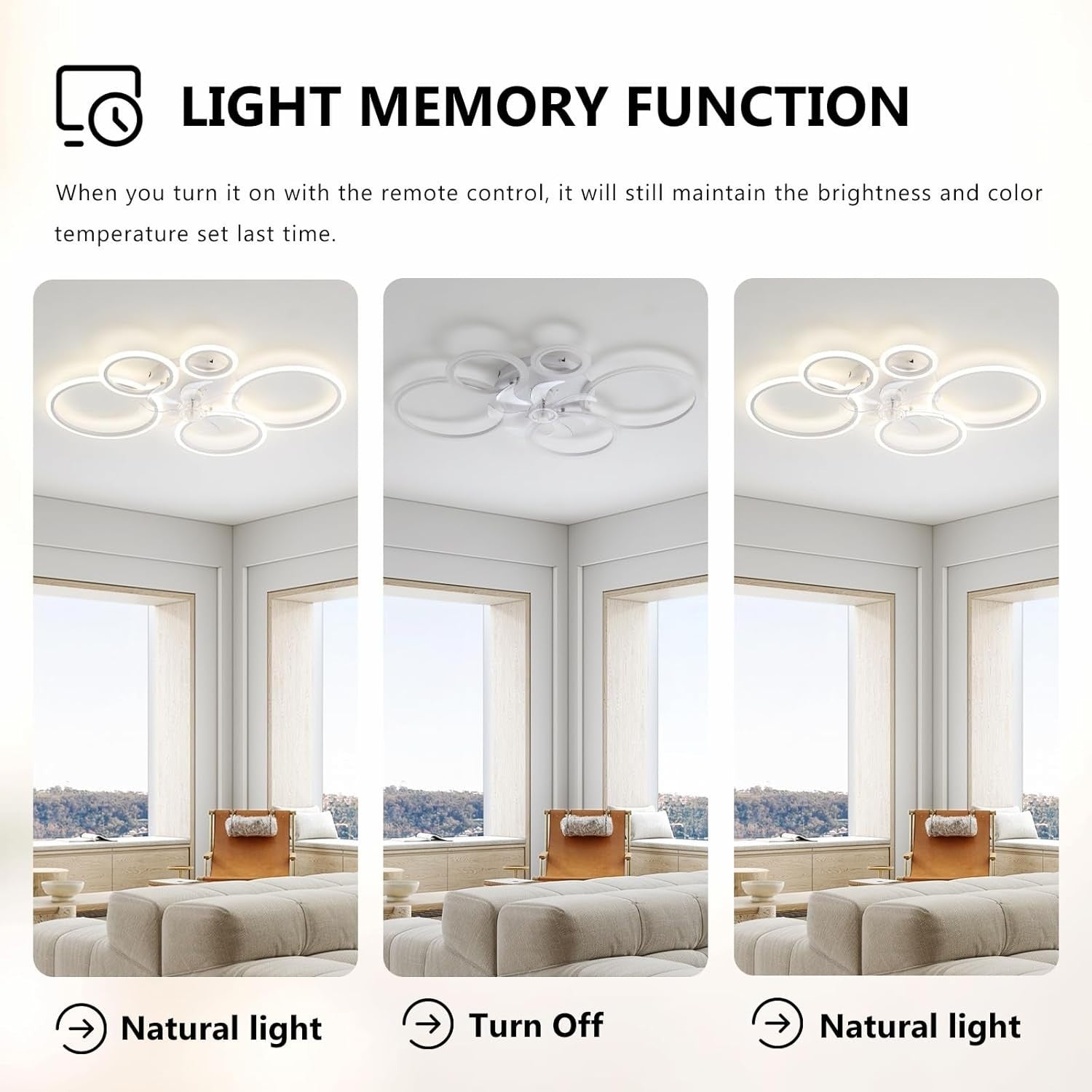 100cm Black Ceiling Fan with Light, 6-Speed, Dimmable, LED, Recessed