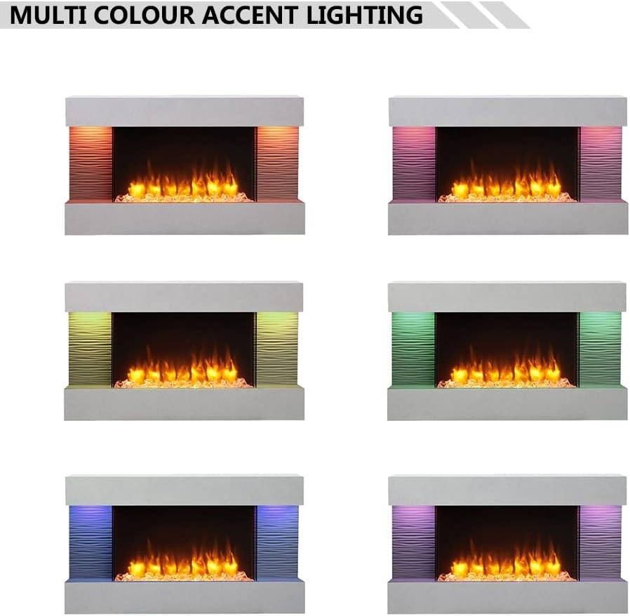 Wall Mounted Electric Fireplace 60" Cement Grey | 3 Flame Colors & 13 Moods