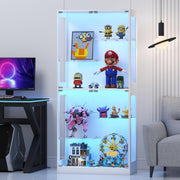 Glass Display Cabinet with RGB LED Lights, Adjustable Shelves & Magnetic Doors