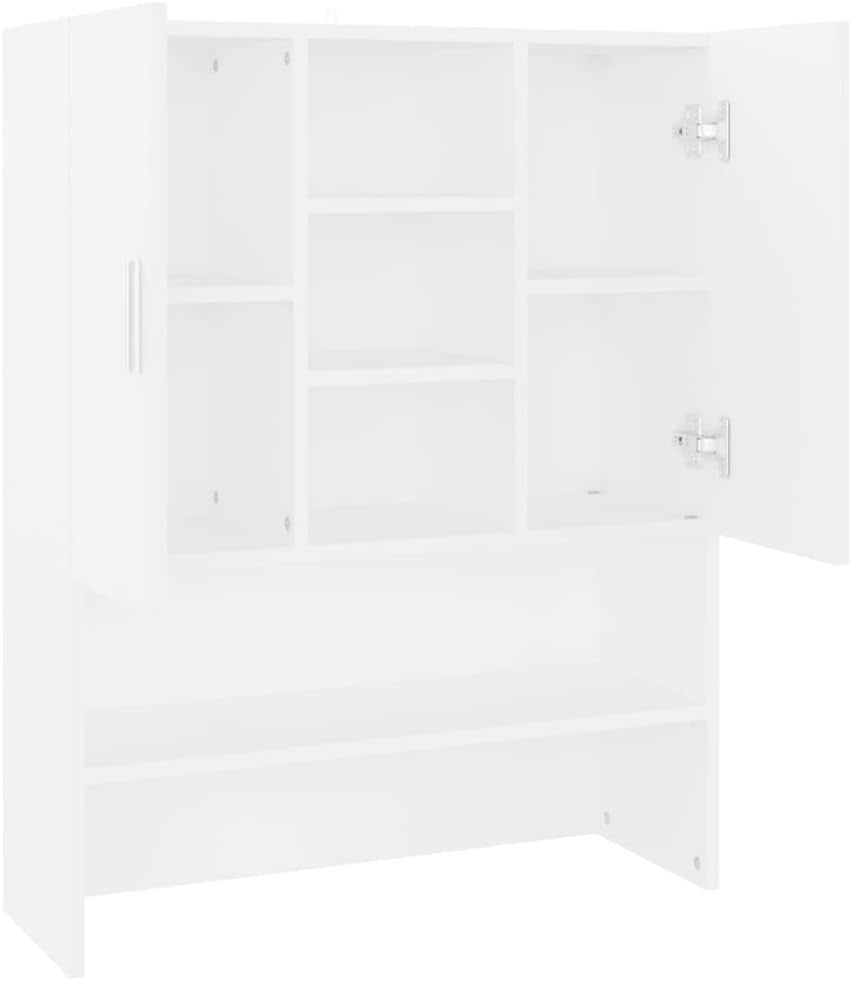 White Washing Machine Cabinet with Shelves & Doors Laundry Storage Unit 70cm