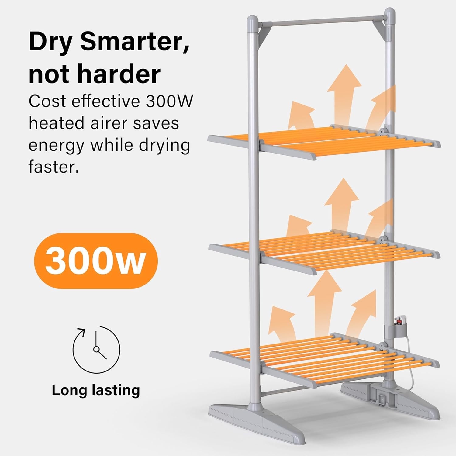 Electric 3 Tier Heated Clothes Airer with Cover Foldable 36 Heated Rails