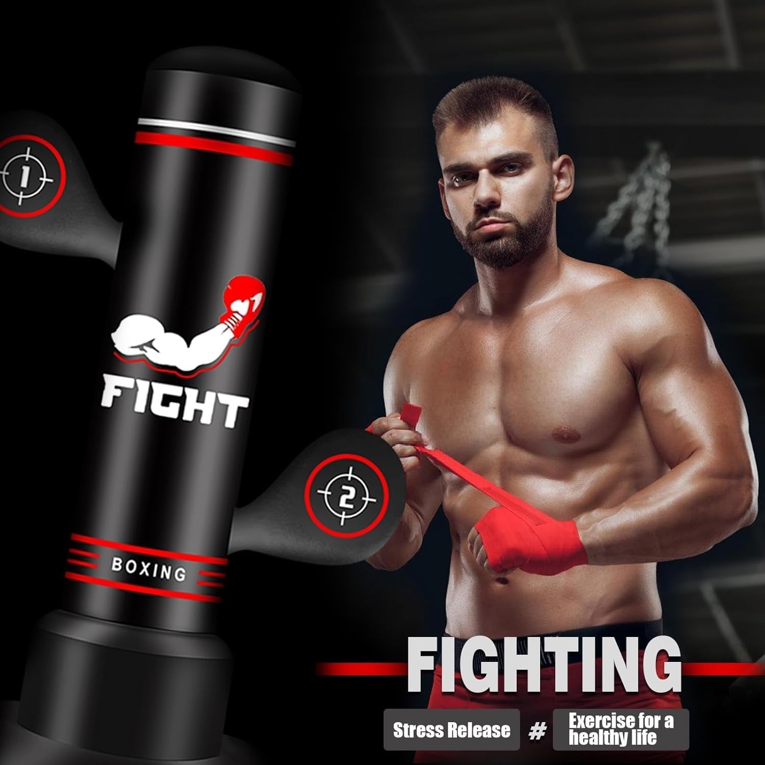 70in Free Standing Punching Bag Kit MMA Kickboxing Fitness Set