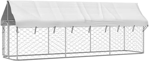 Outdoor Dog Kennel 400x100x150cm with Roof, Lockable Latch, Steel Frame