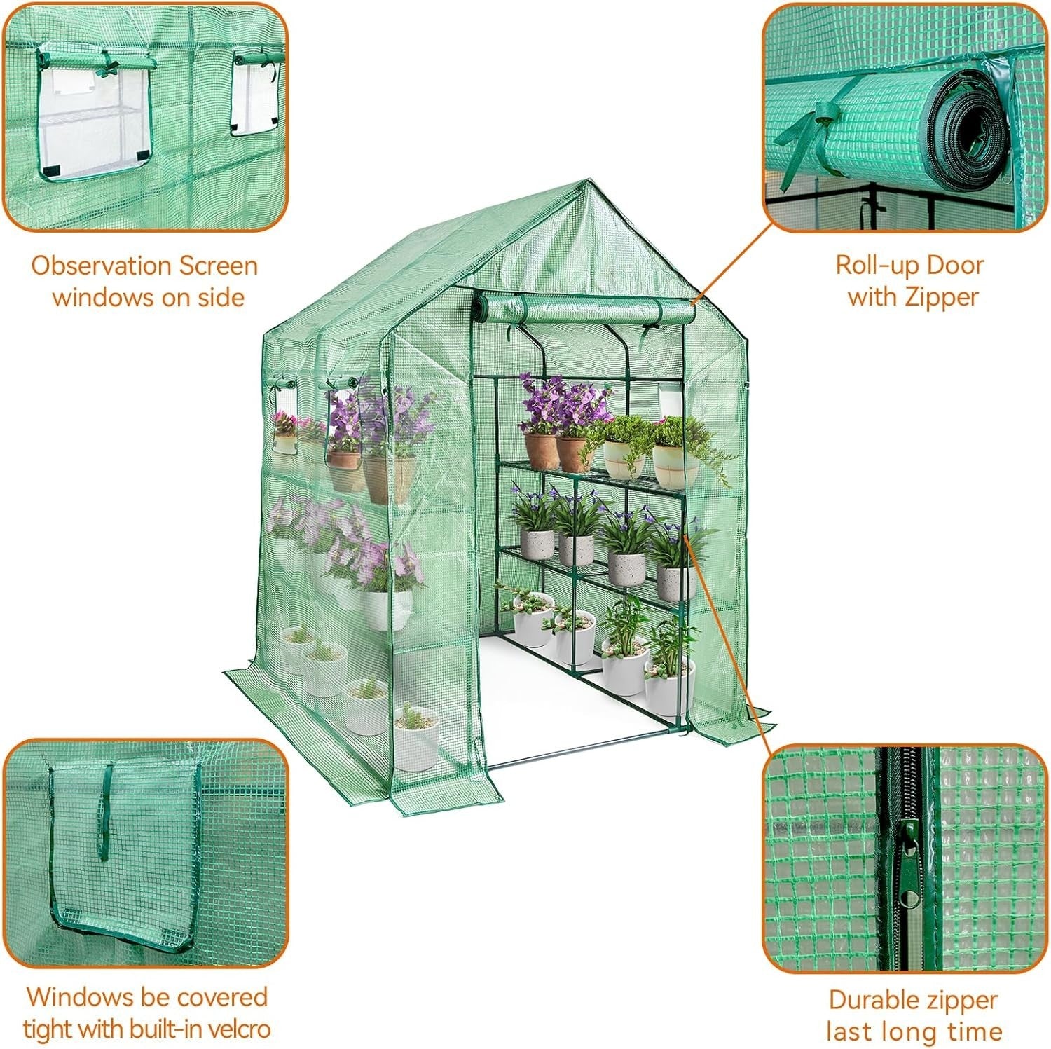 Walk-In Greenhouse 12 Shelves | Heavy-Duty Steel Frame | Reinforced PE Cover