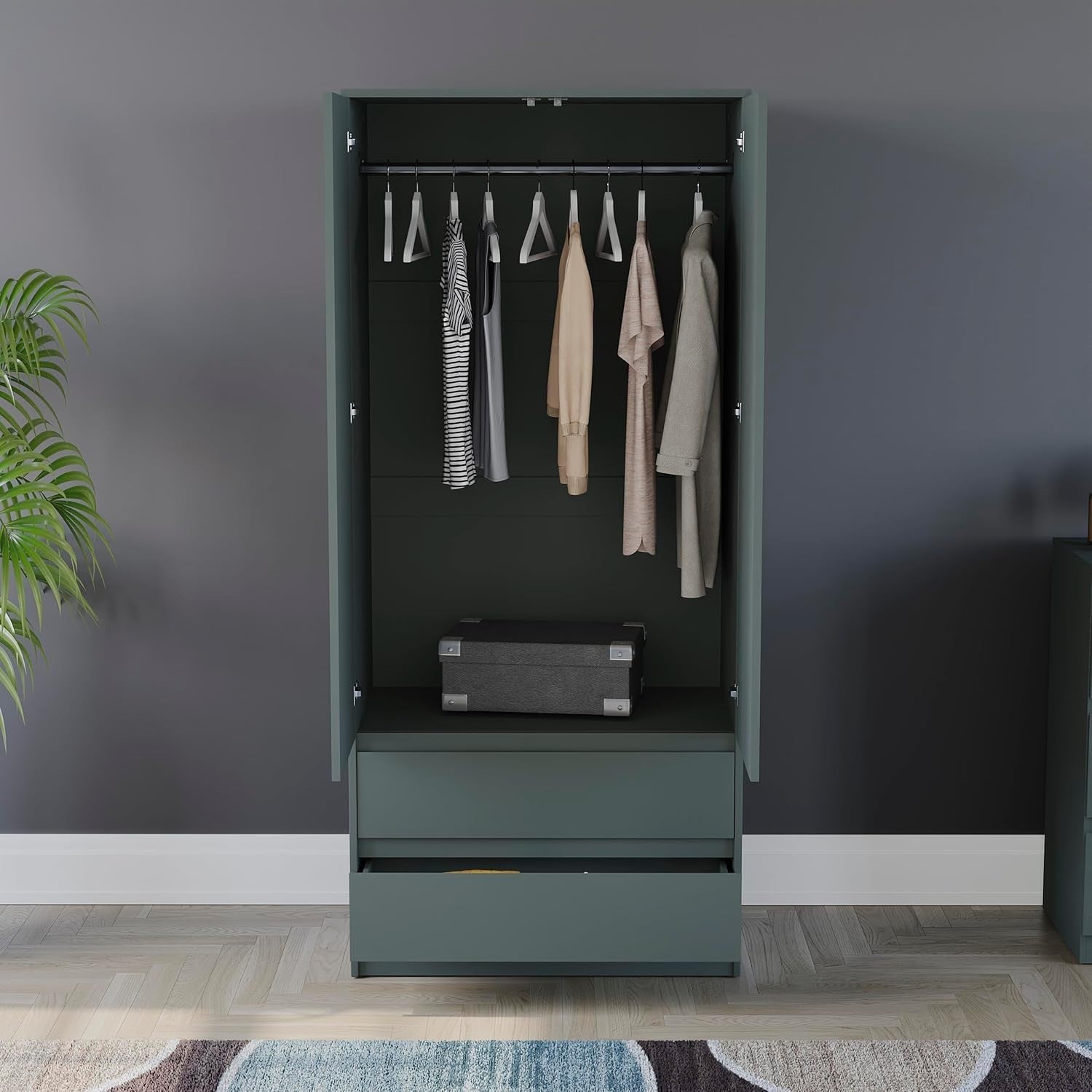Modern 2 Door Wardrobe with 2 Drawers | Durable Storage & Magnetic Latch