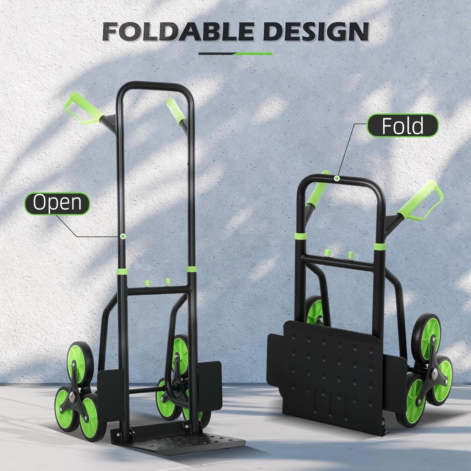 Stair Climbing Hand Truck 120kg Foldable Heavy Duty Steel Trolley Green