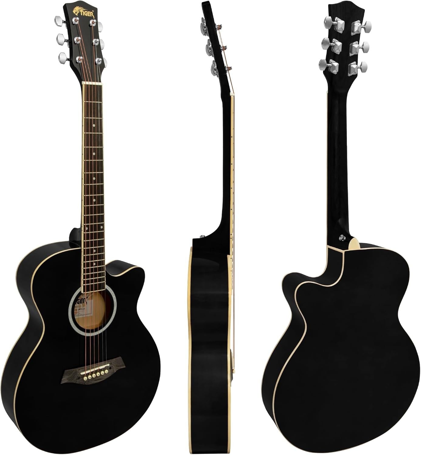 3/4 Size Acoustic Guitar Starter Kit Steel Strings Black