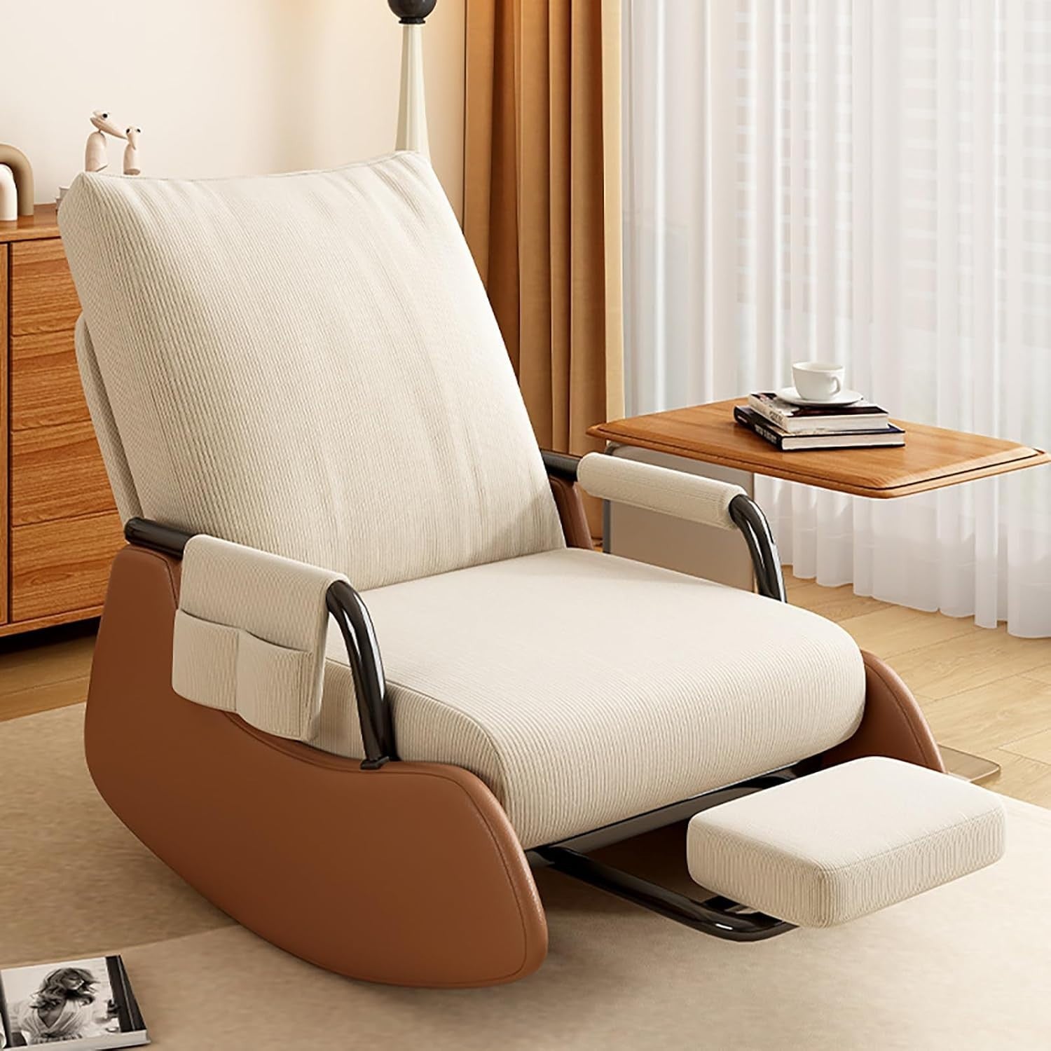 Luxury Nursing Rocking Chair Recliner Glider w/ Footstool & Side Pocket