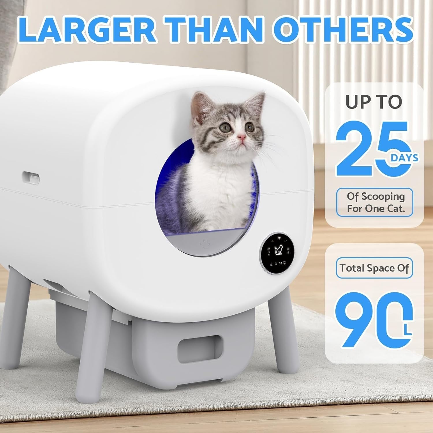 XL Self Cleaning Cat Litter Box APP Control 76L Multi Cat Odor Free