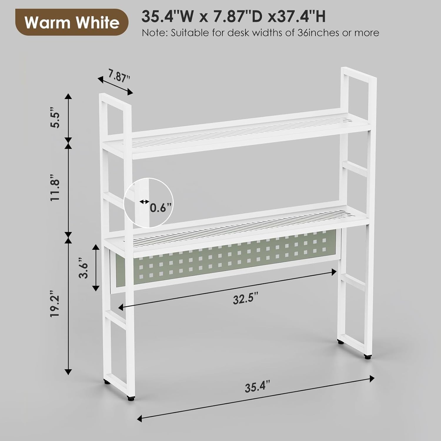 35.4" Desk Hutch Shelf with Pegboard | 2-Tier Metal Desktop Organizer