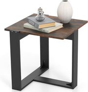 Industrial Side Table Rustic Brown | 50cm Square Sofa End Table Metal Base