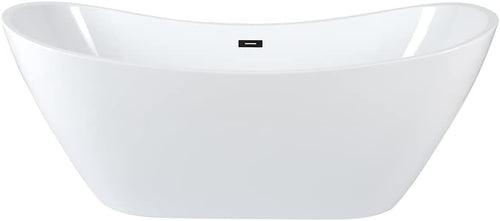 White Double Ended Freestanding Oval Bath 1830x710mm Black Overflow