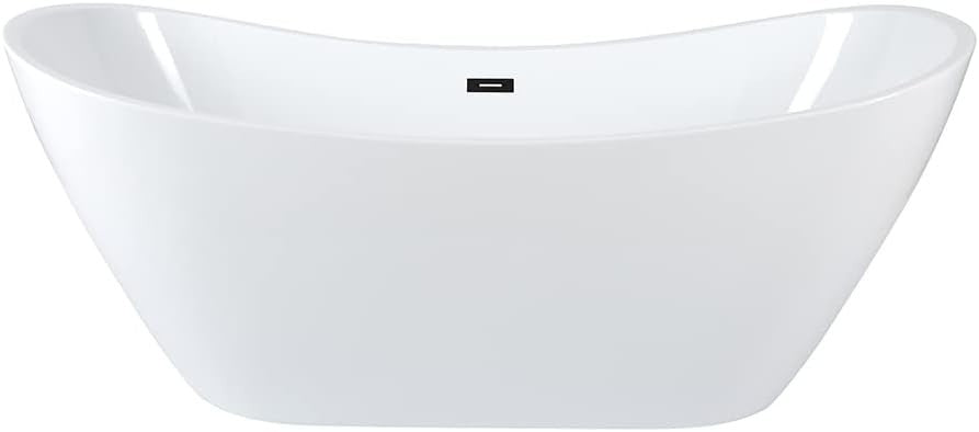 White Double Ended Freestanding Oval Bath 1830x710mm Black Overflow