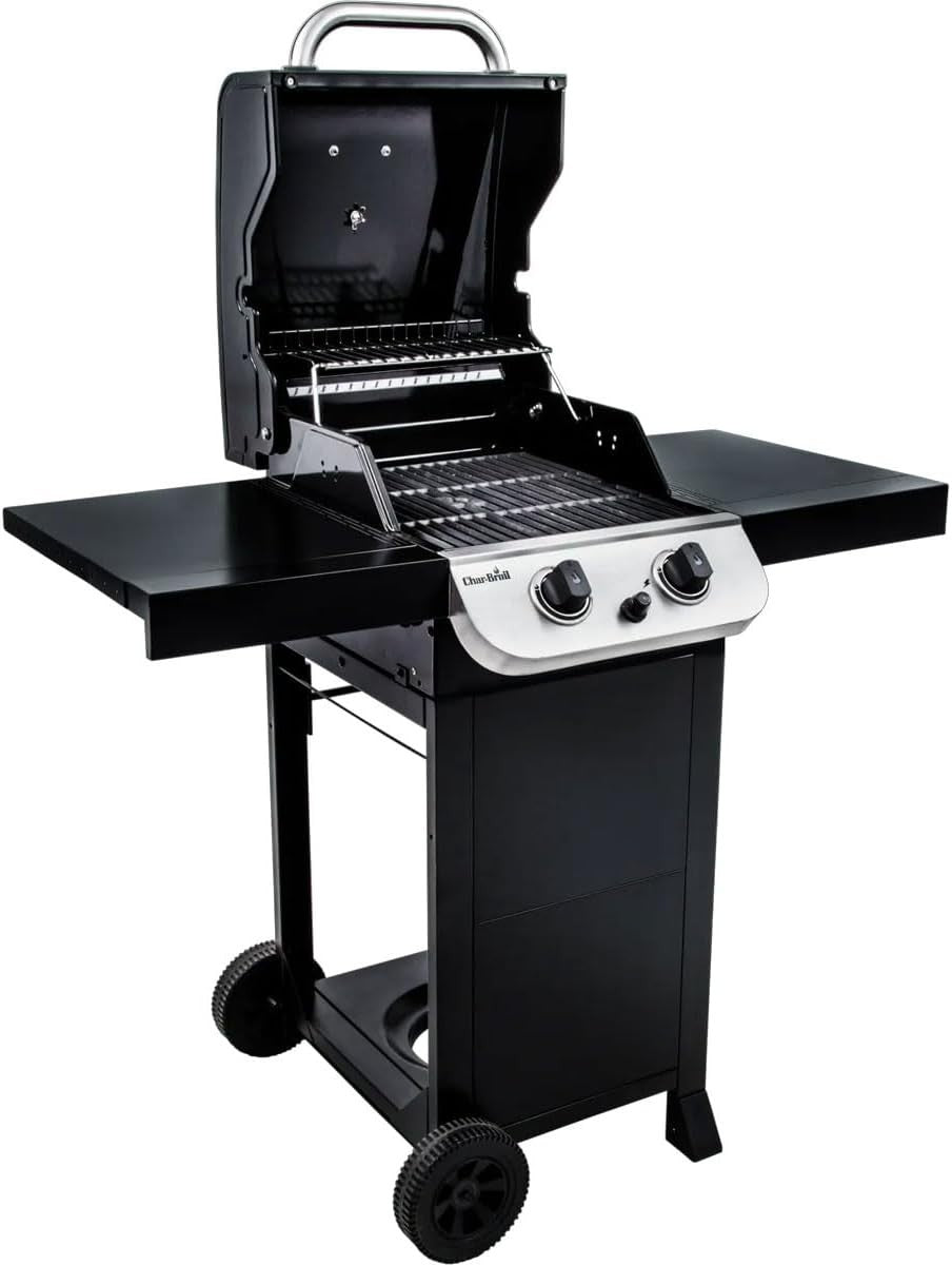 2-Burner Gas BBQ Grill with Cast Iron Grates & Side Shelves Outdoor Patio
