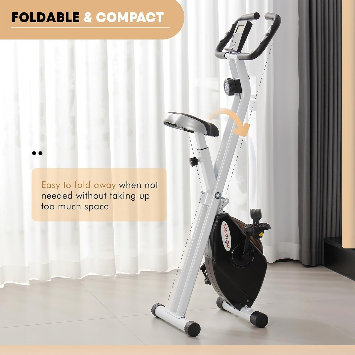 Foldable Magnetic Exercise Bike Quiet 8-Level Resistance LCD Pulse White