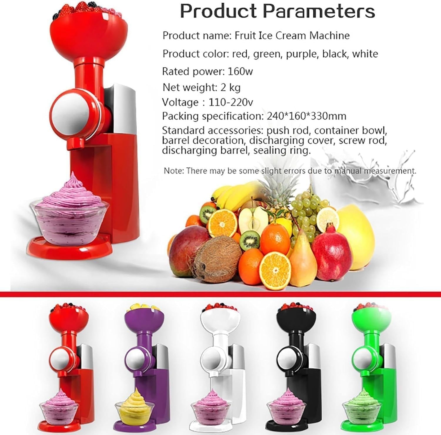 Frozen Fruit Ice Cream Maker Machine DIY Healthy Dessert Slush Sorbet