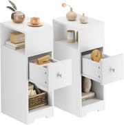 Set of 2 Slim White Bedside Tables with Drawer & Shelves | Modern