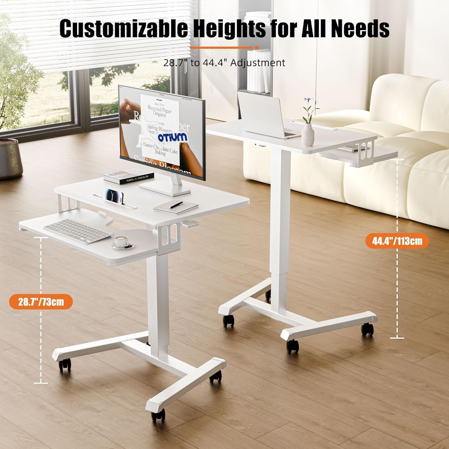 Compact Adjustable Standing Desk 65x45cm Two-Tier Mobile Workstation White