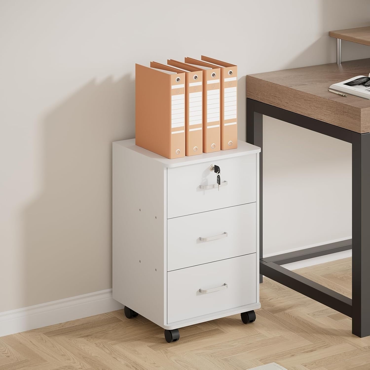 Mobile 3 Drawer File Cabinet Lockable Under Desk A4 Letter White