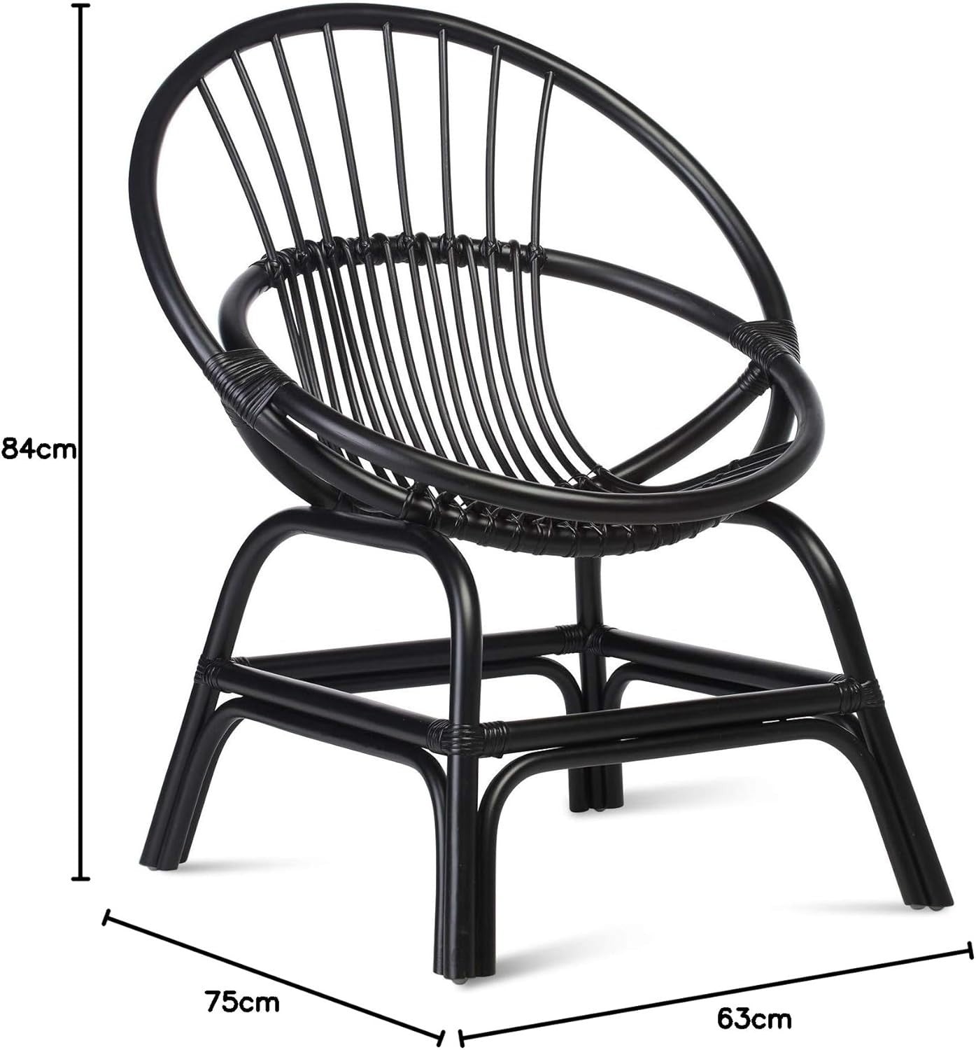 Black Rattan Wicker Moon Chair Indoor Cane Lounge Armchair Bedroom