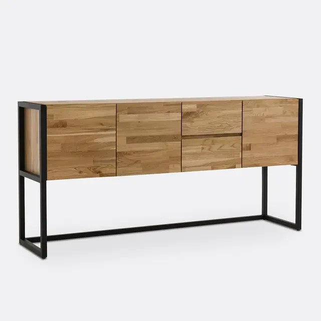 Solid Oak Sideboard Cabinet Storage Unit with Steel Frame – 173cm Modern