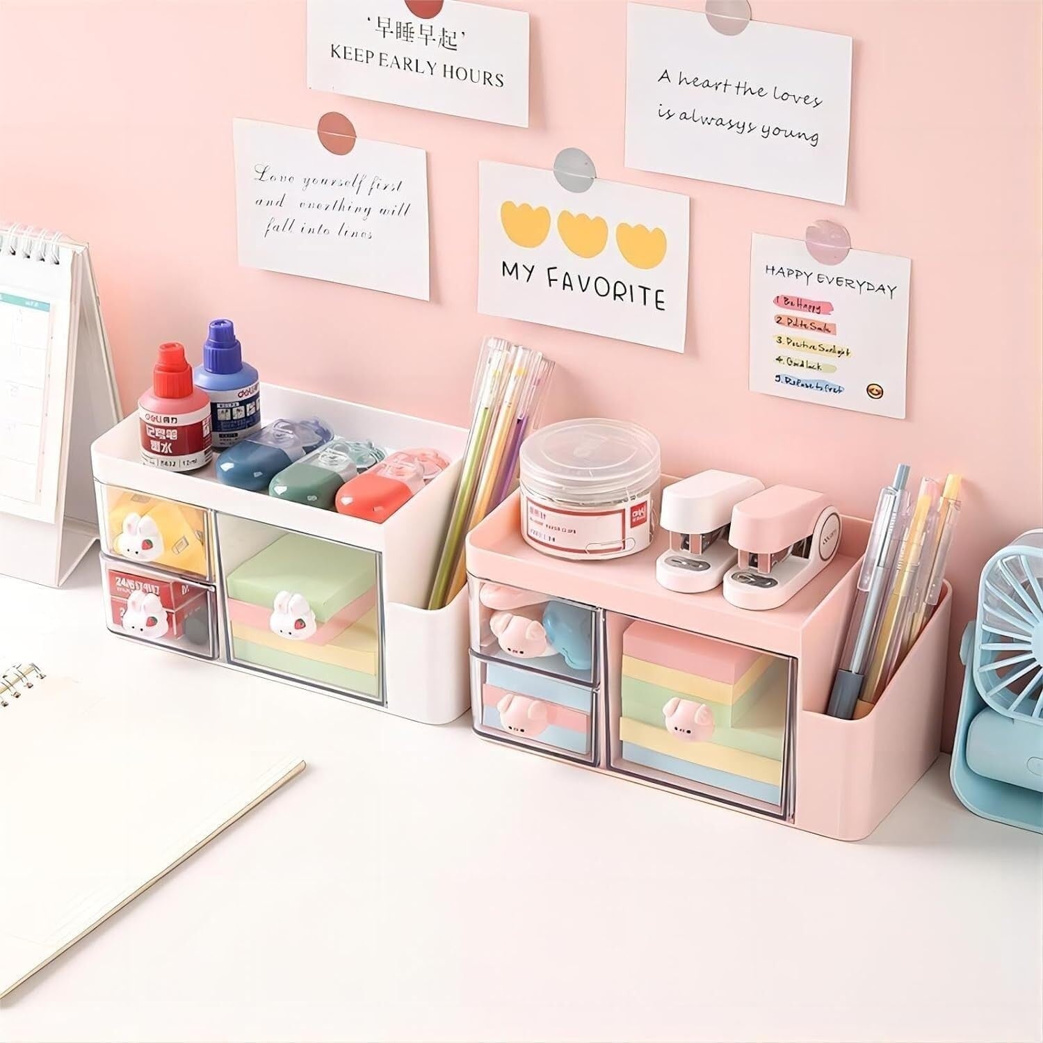 Desk Organizer with 2 Drawers Plastic Desktop Storage for Office