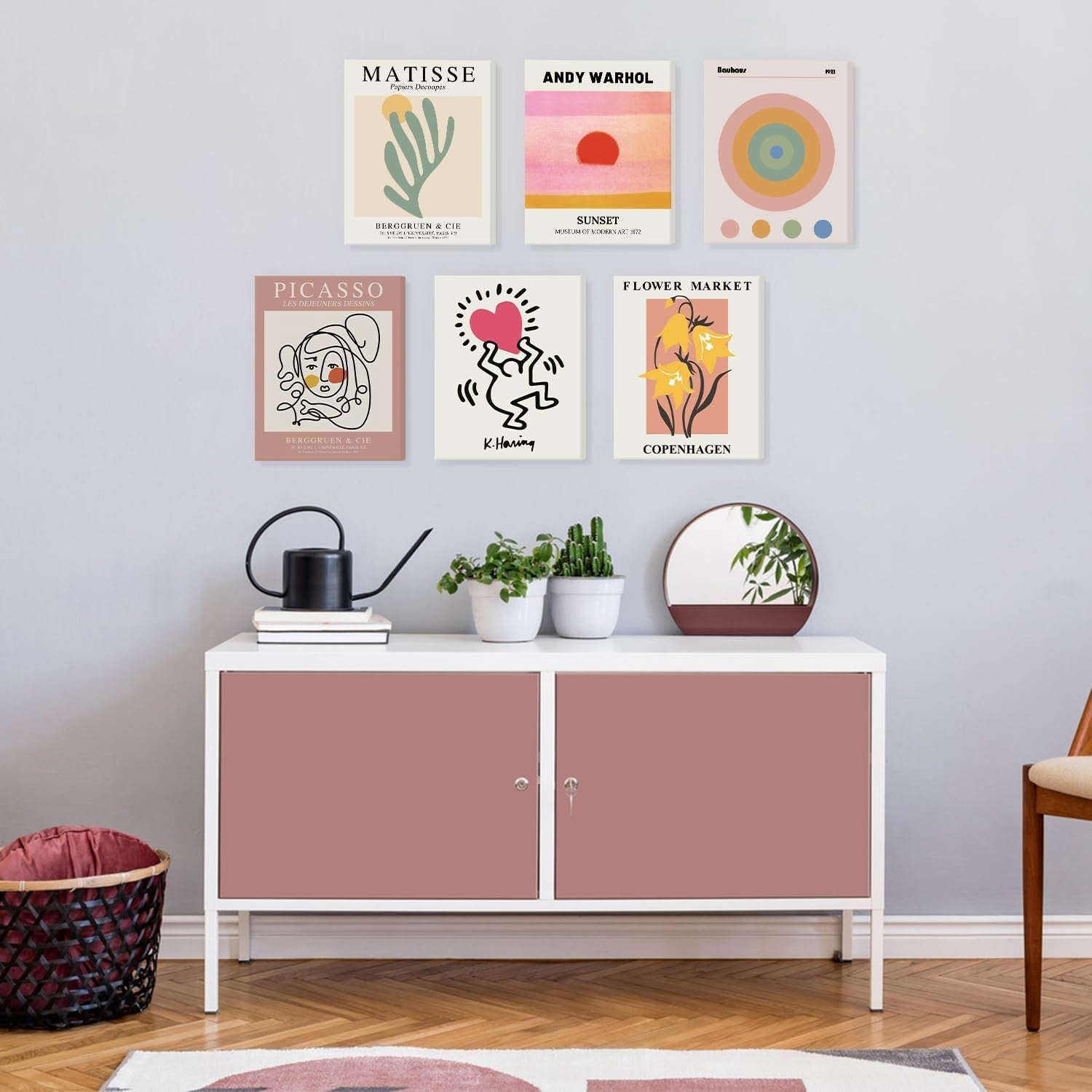 Set of 6 Framed Abstract Wall Art Prints 8x10in Boho Vintage