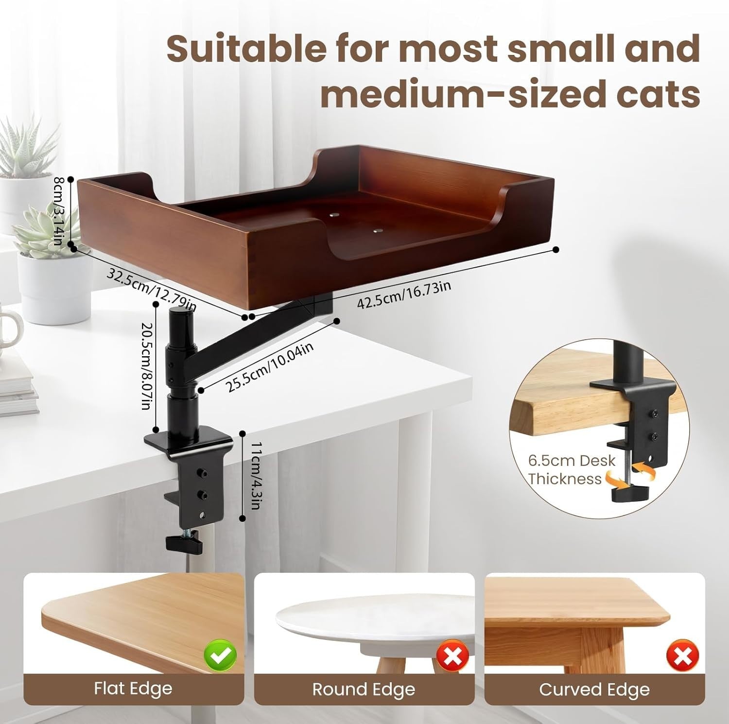 Bamboo Desk Cat Hammock Rotating Cat Bed Clamp On Desktop Perch