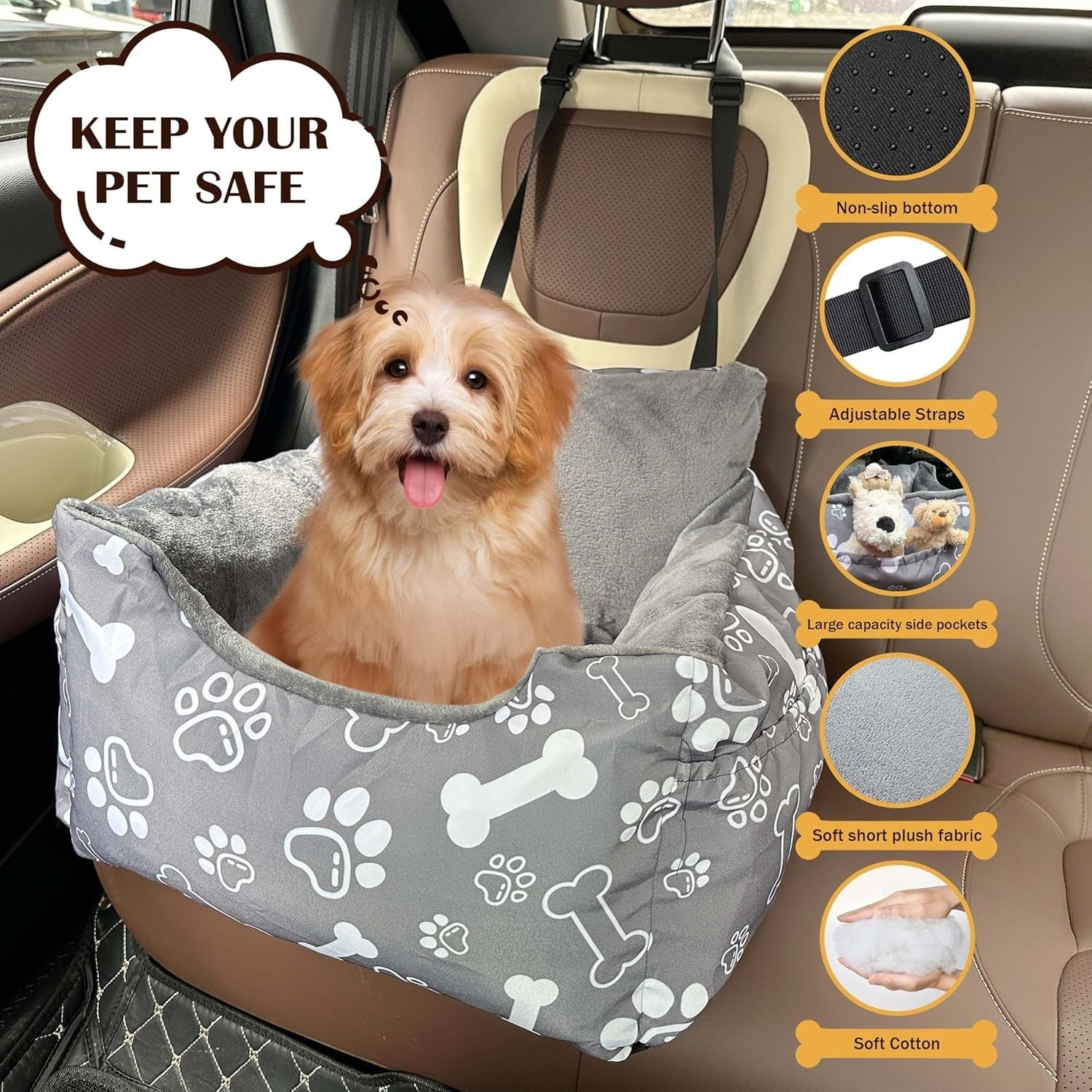 Pet Dog Booster Car Seat Bed Washable Travel Carrier for Small Dogs