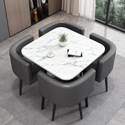 Modern White 35.4" Square Dining Table Set w/ 4 Chairs Space-Saving Faux Marble