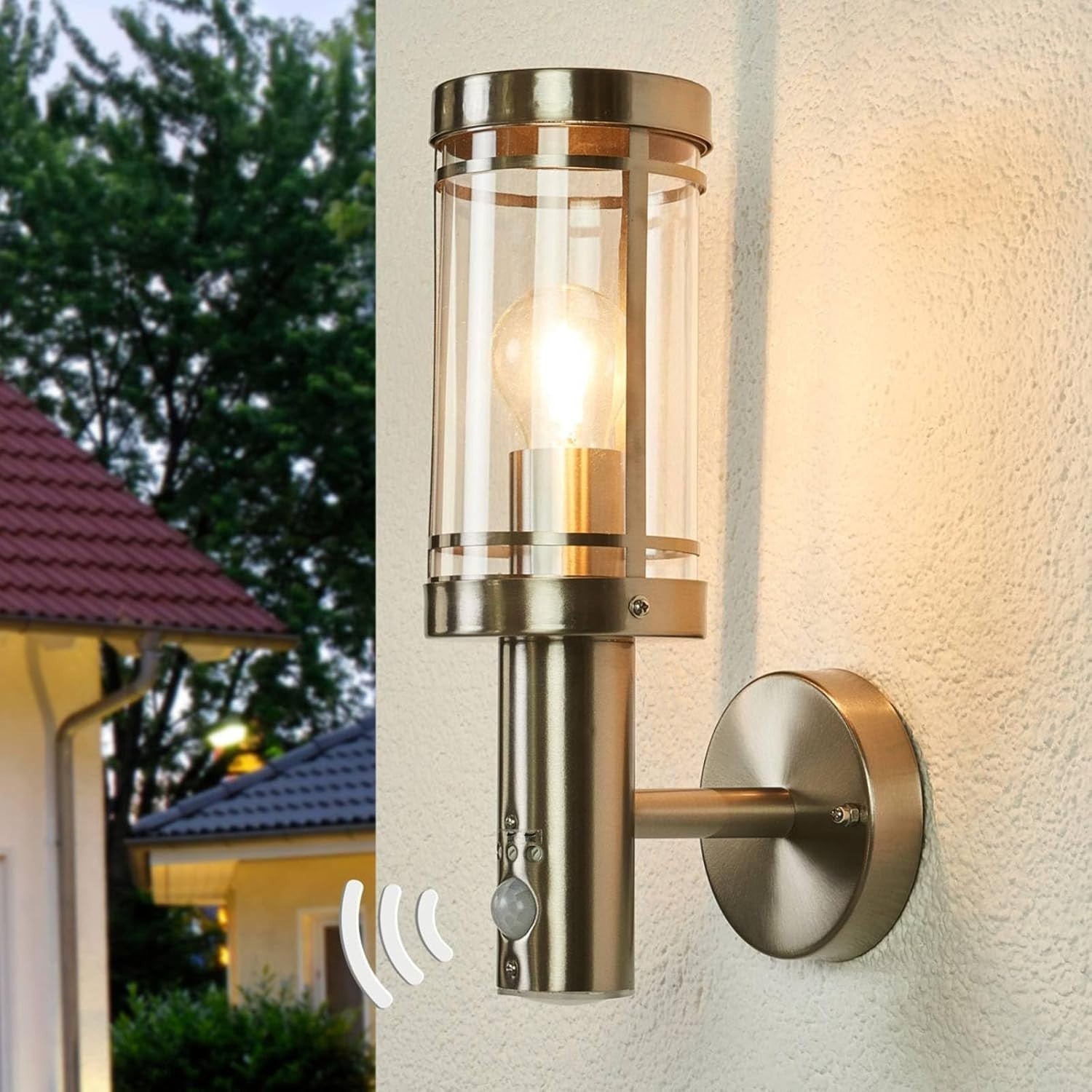 Outdoor Wall Light with Motion Sensor – Stainless Steel IP44 E27 Fixture