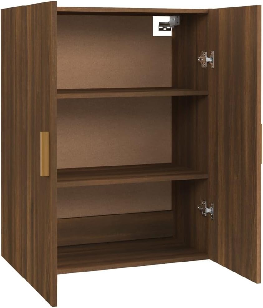 Brown Wall Cabinet Storage Unit with Doors, 3 Compartments, Modern Look