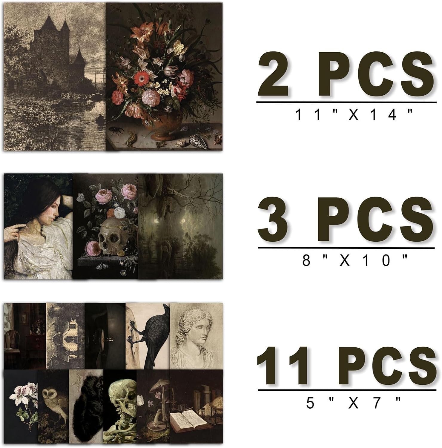 Dark Academia Wall Art Set 16PCS Gothic Gallery Prints Aesthetic Decor