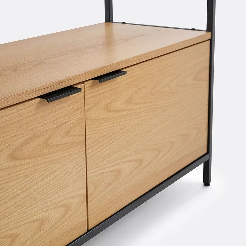 Modular TV Unit Oak Wood Metal Frame Storage Shelf Stand 120cm