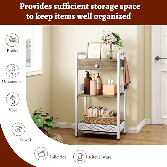 3-Tier Ladder Shelf Unit with Drawer Small Storage Stand for Bedroom Bathroom