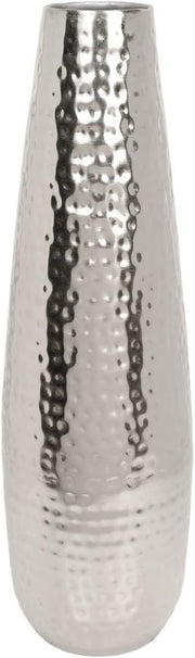 16.5 Inch Silver Metal Floor Vase Hammered Tall Teardrop Home Decor
