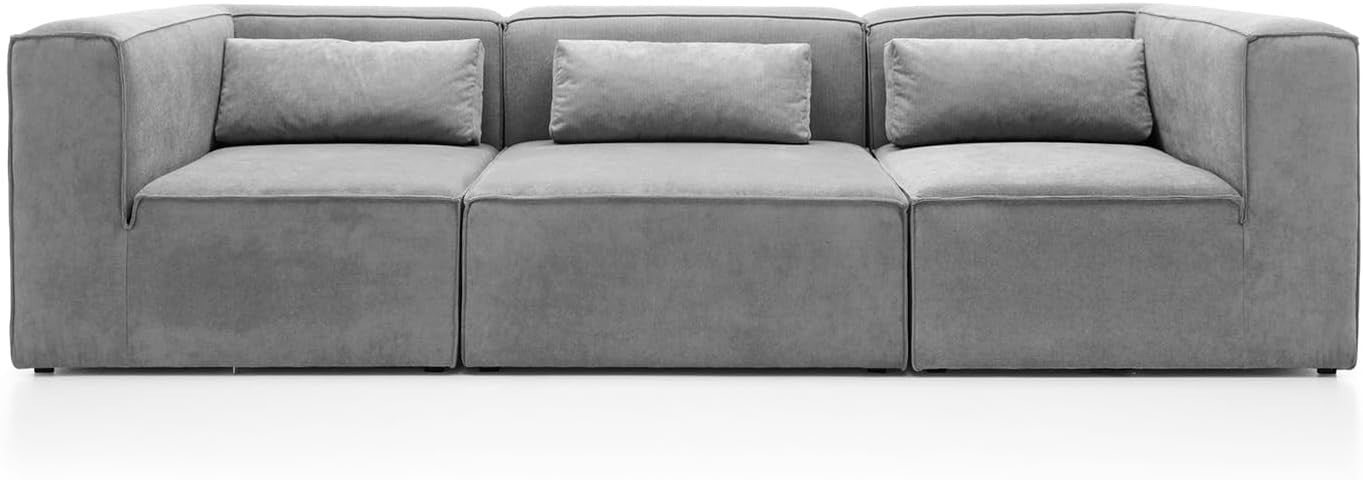4 Seater Modular Sofa Light Grey Cord Chenille | Modern, Compact, Comfy