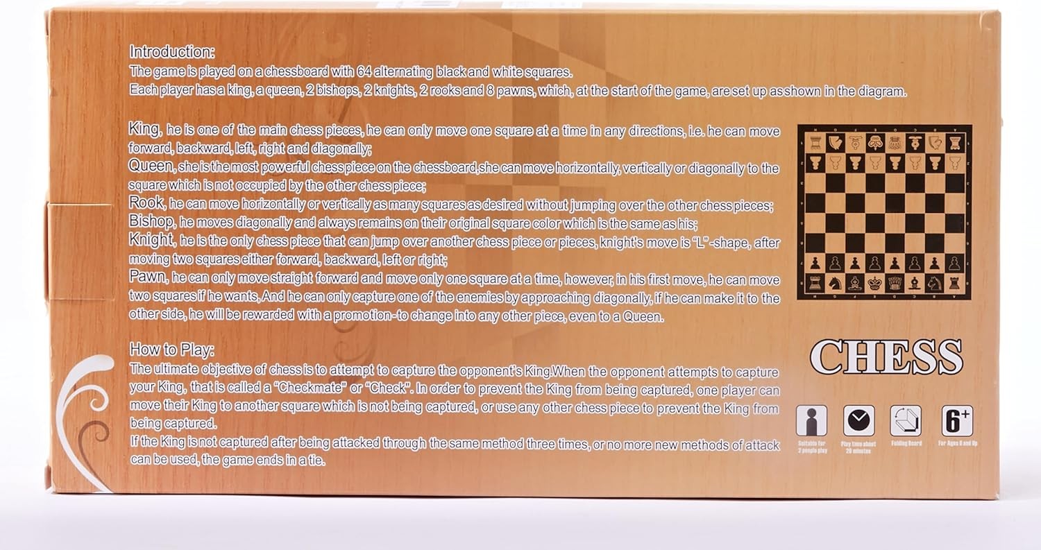 Portable 29×29cm Folding Magnetic Wooden Chess Set for Beginners & Adults