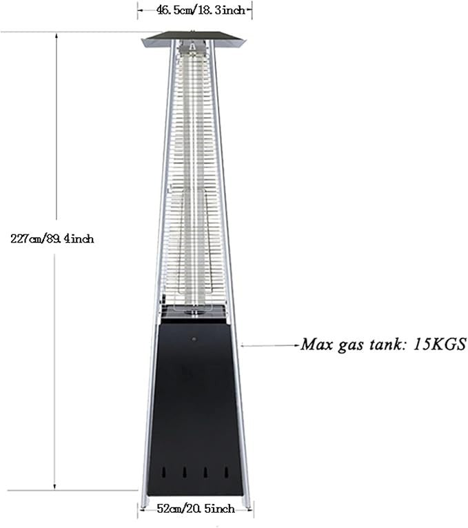 Outdoor Patio Heater 48000 BTU Pyramid Gas Heater Stainless Steel 224cm Safe