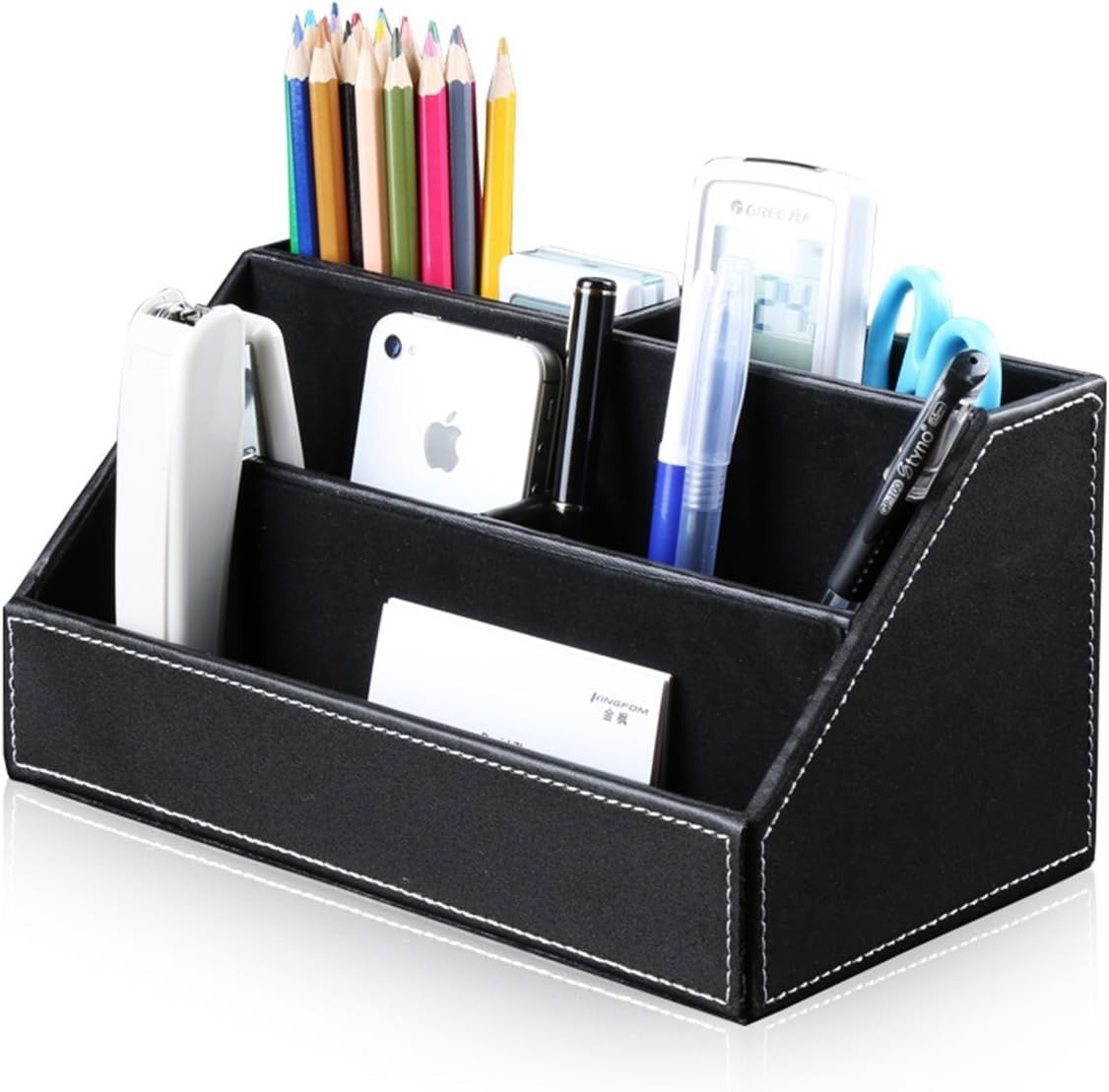 4-Piece PU Leather Desk Organizer Set with Pen, Memo & Tissue Holder