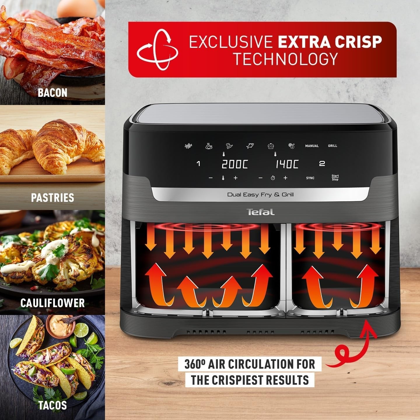 Dual Zone Air Fryer 8.3L 2 Drawer Digital 8-in-1 No Oil Dishwasher Safe
