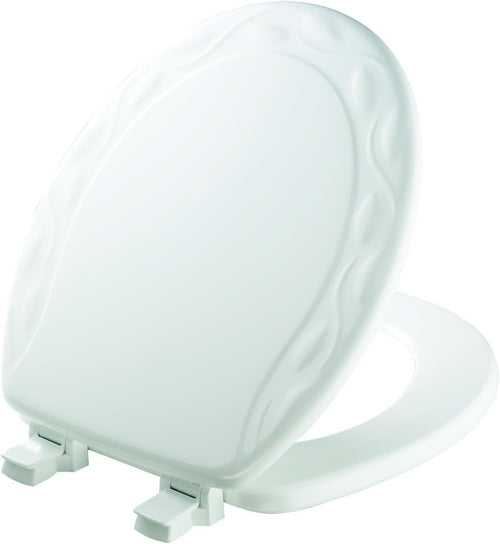 Round Toilet Seat White Fastening Durable Enameled Wood Ivy Design