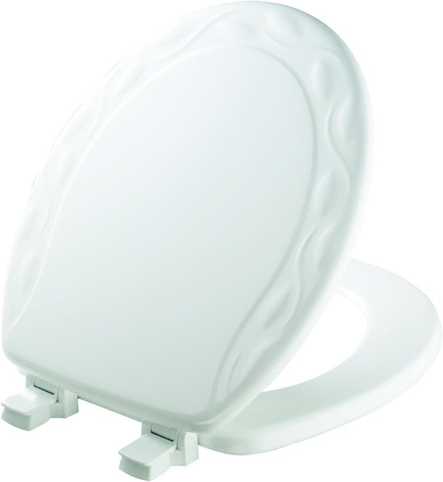 Round Toilet Seat White Fastening Durable Enameled Wood Ivy Design