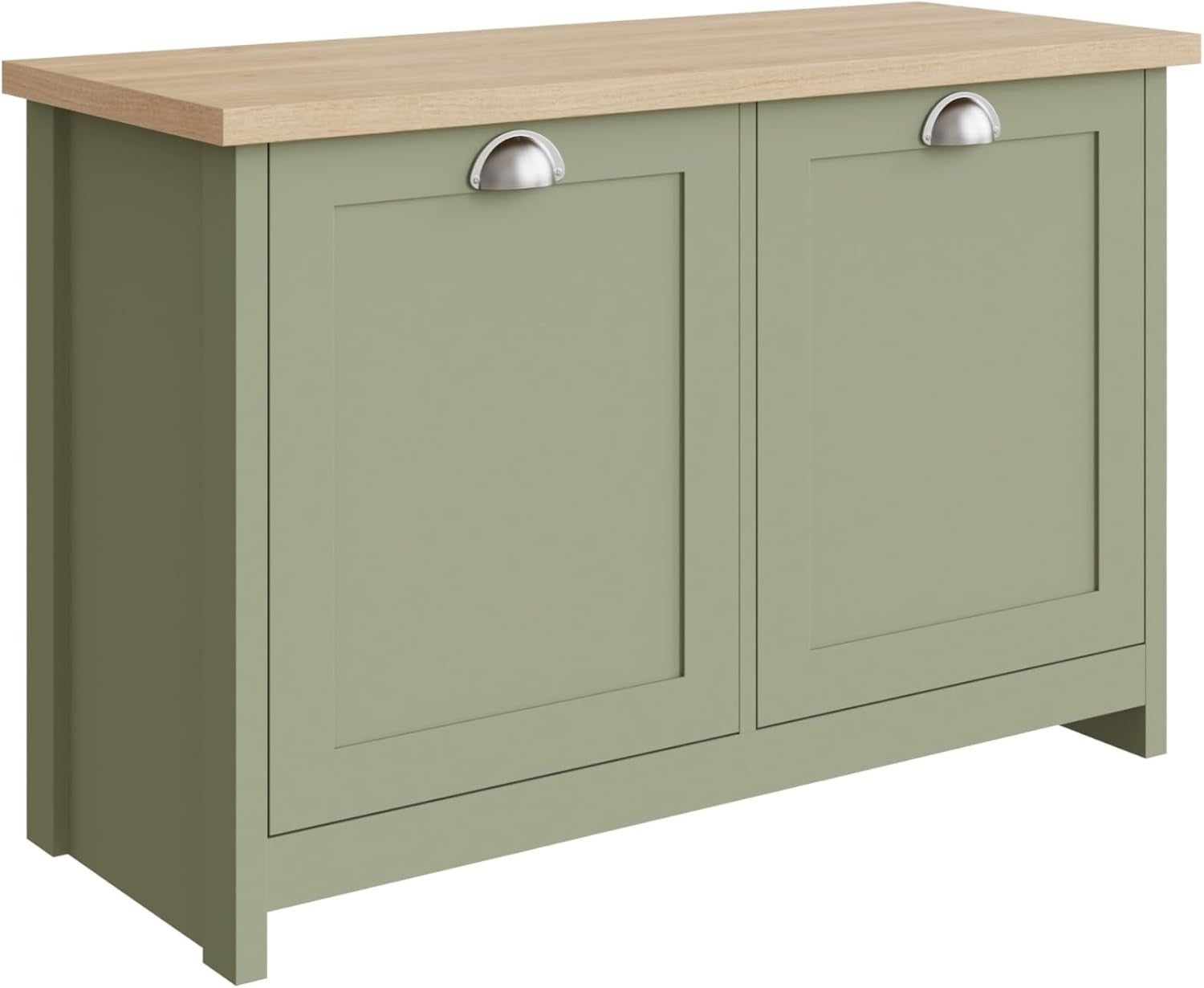 Sage Green Oak Shoe Storage Cabinet 89x35x60cm Country Cottage Style