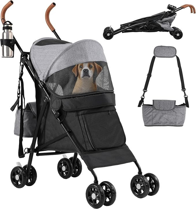 Dog Stroller Folding Pet Pushchair 4 Wheel Travel Pram Medium Dogs 22kg