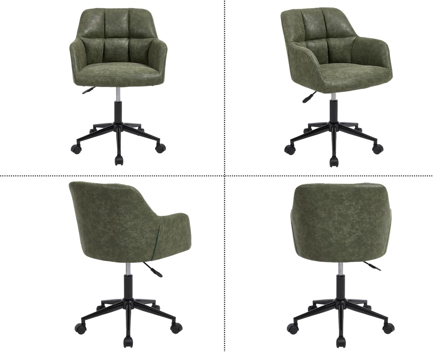 Faux Leather Office Chair Adjustable Swivel Desk Seat Green Tufted Back Modern