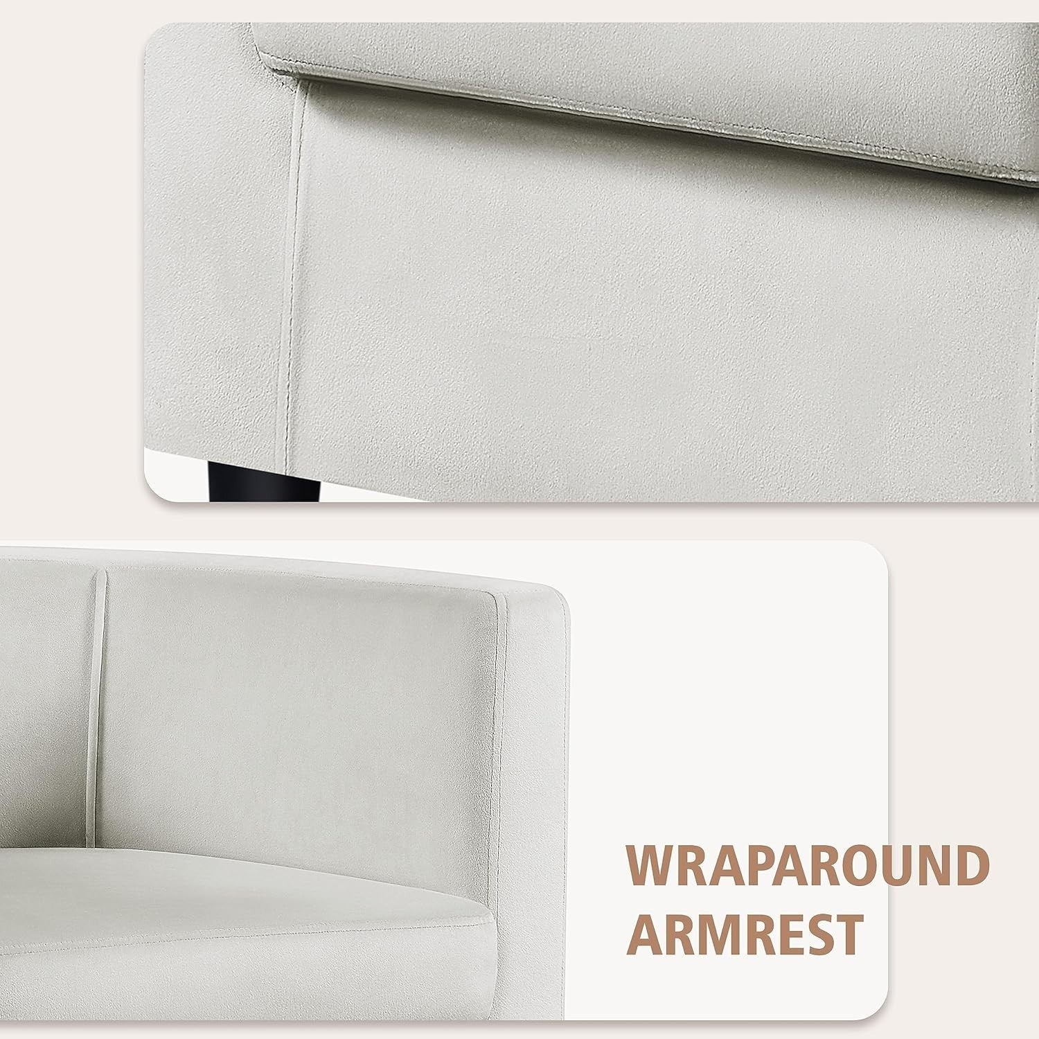 Modern Velvet Tub Armchair Beige Upholstered Sofa Chair Lounge Seat