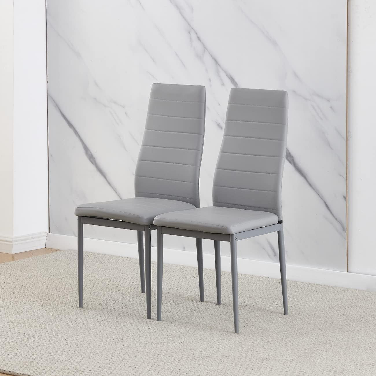 Modern 3-Piece White Marble Dining Set with 2 Grey PU Chairs for Small Spaces