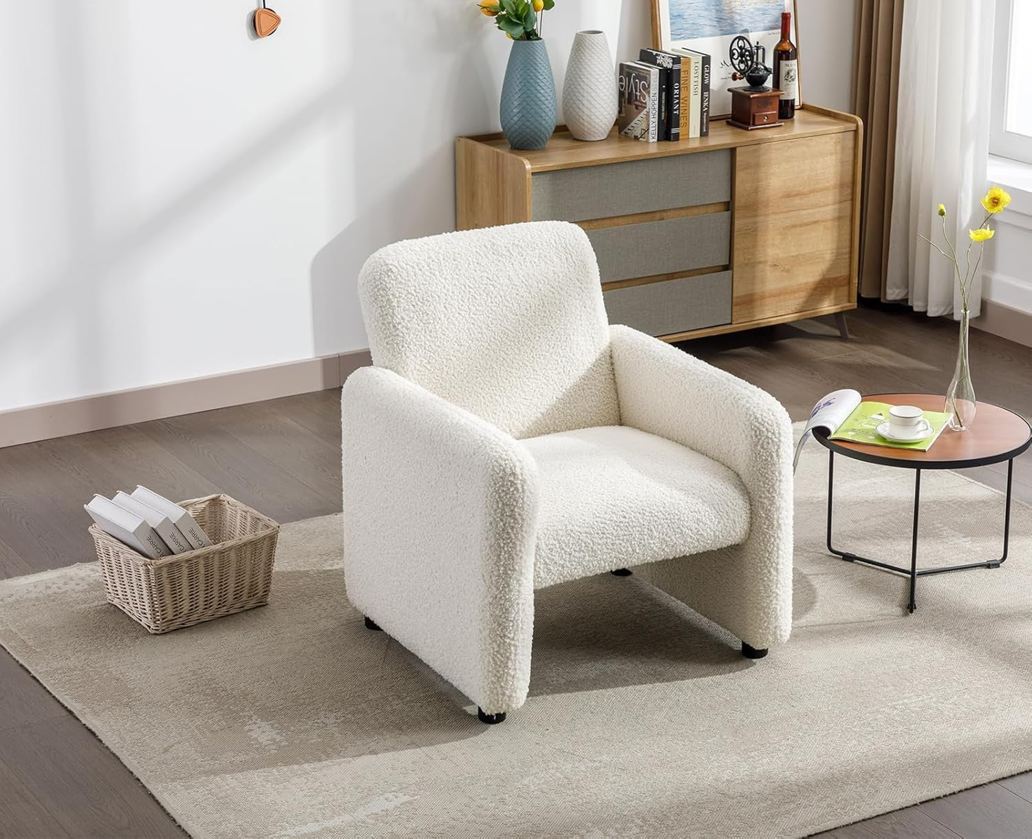 Sherpa Tub Chair White Upholstered Accent Armchair